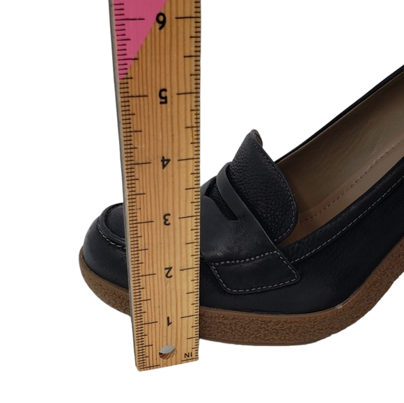 ECCO Nomane Black Leather Moccasin Loafer Heeled Shoes Size 40 EU 9 / 9.5 US - Picture 8 of 15